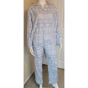 PJ Salvage 100% Cotton Flanel 2 Pc Pajama Set Lt Blue White Snow Bears Mts. Sz L